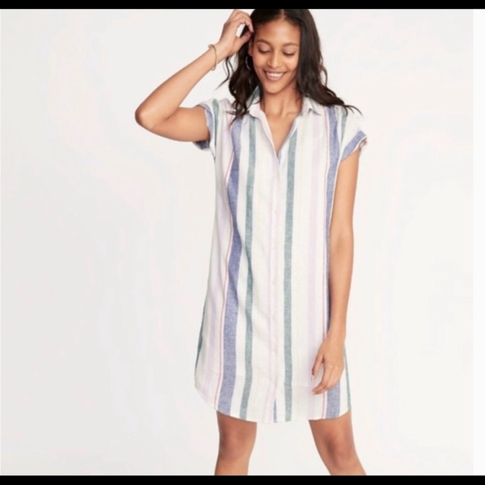 OLD NAVY BUTTON DOWN STRIPED SHIRT DRESS PINK/BLUE